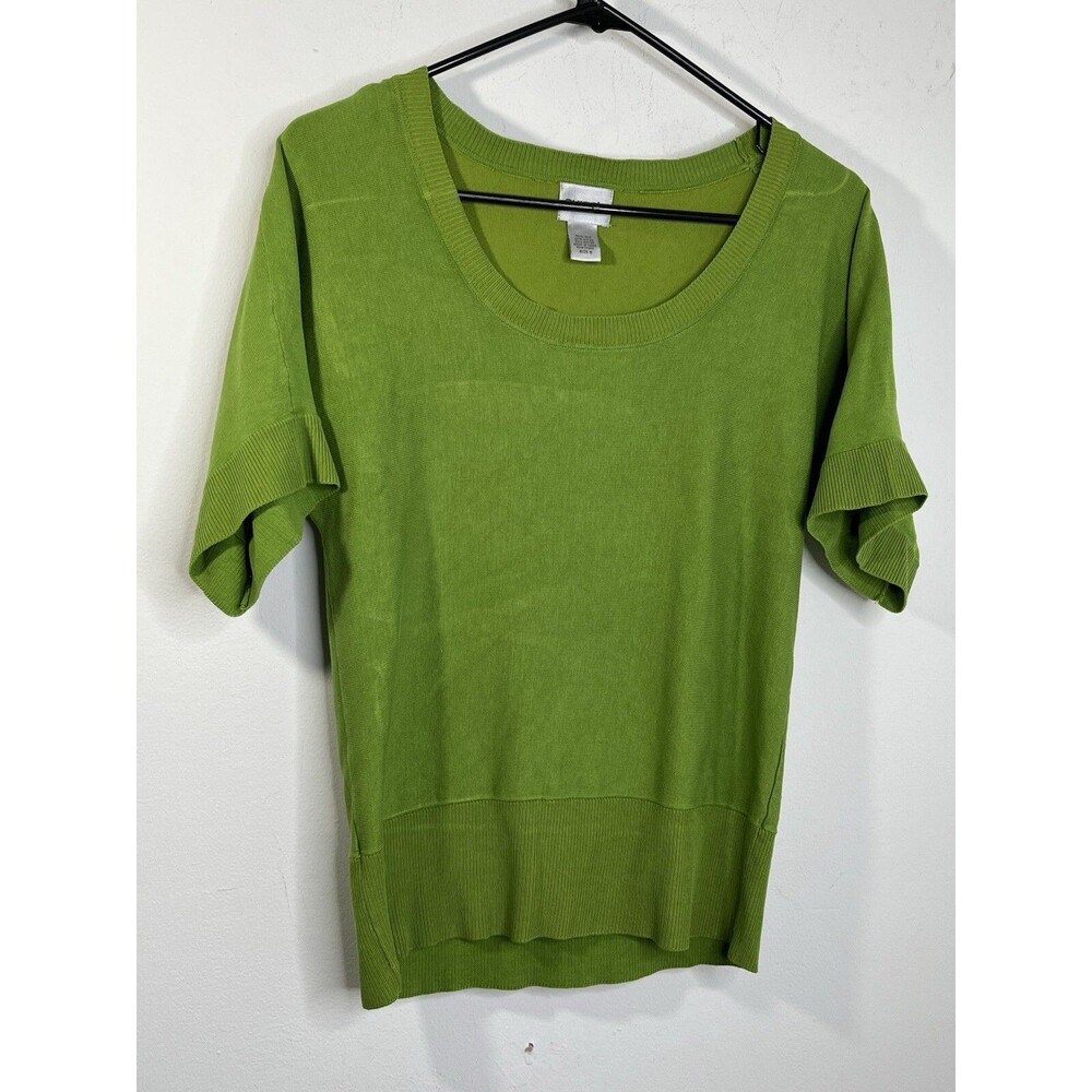 Chico's Silk Blend Apple Green Sweater Short Sleeve Sweater 0 S (09)
